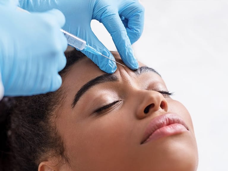 woman receiving botox treatment between eyebrows in indianapolis, in